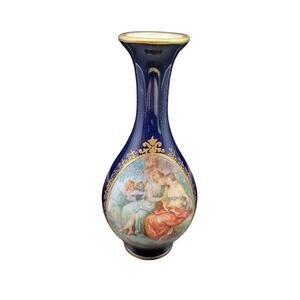 Vintage Limoges Porcelain Bud Vase France Cobalt Blue‎ Gold 5"